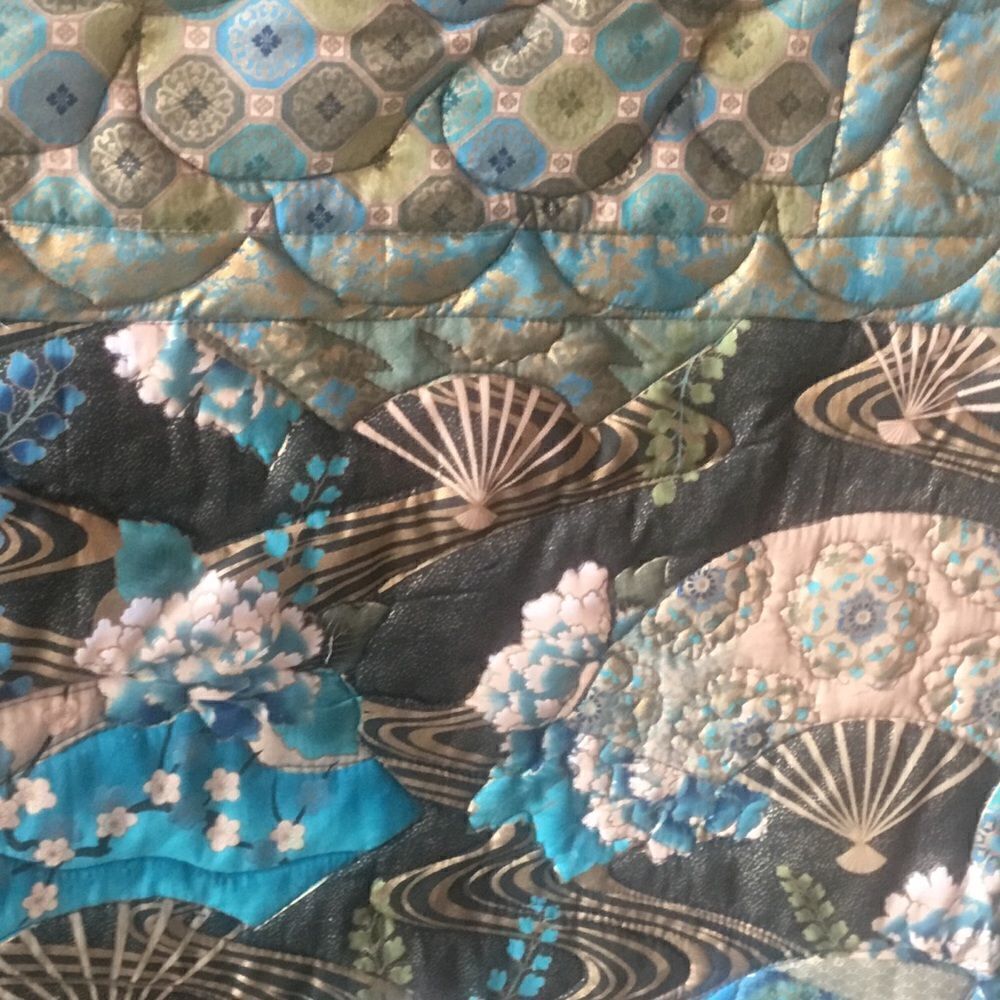 Hand Crafted Turquoise & Gold Quilt - Picture 14 of 16